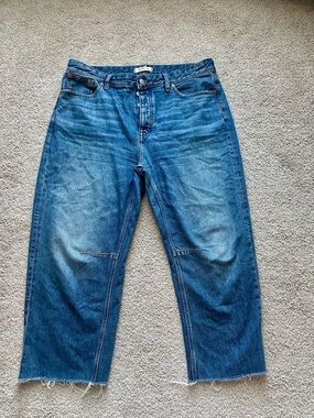 Madewell Darted Barrel Leg Jeans Denim Button Fly Raw Hem Sz 31